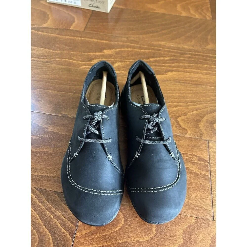 Clarks Womens Roseville Rio Oxford‎ Casual Shoes Black Leather 5 M NEW